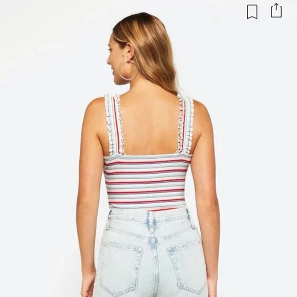 Heatherly Raina Striped Ruffle Strap Knit Bodysuit Multi Women's Size LP NWT - Picture 2 of 9